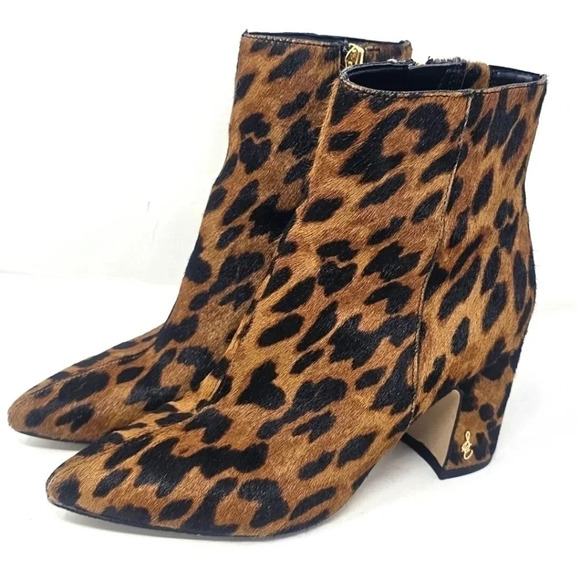 Sam Edelman Hilty Pointed Toe Leopard Calf Hair Ankle Bootie Boots Size 5 EUC - Picture 1 of 15